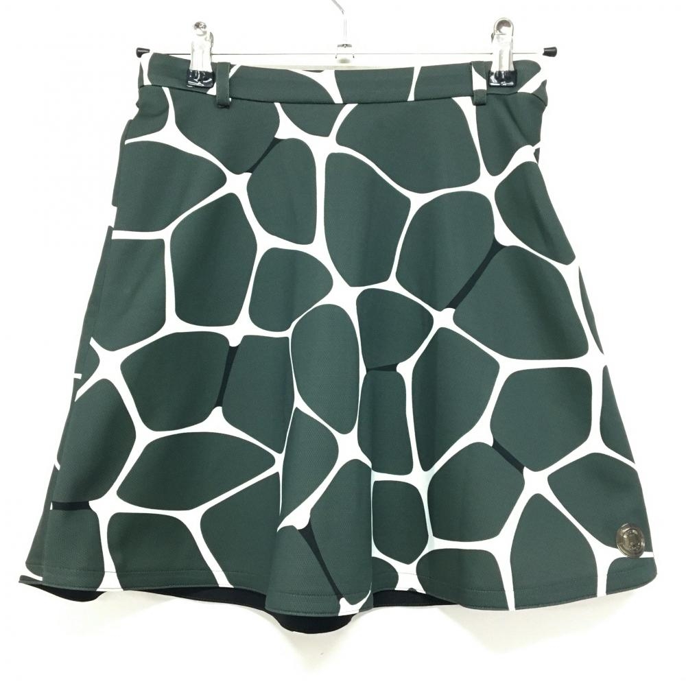 【超美品】ランバンスポール スカート カーキ×白 総柄 ストレッチ  レディース 36(S) ゴルフウェア LANVIN SPORT