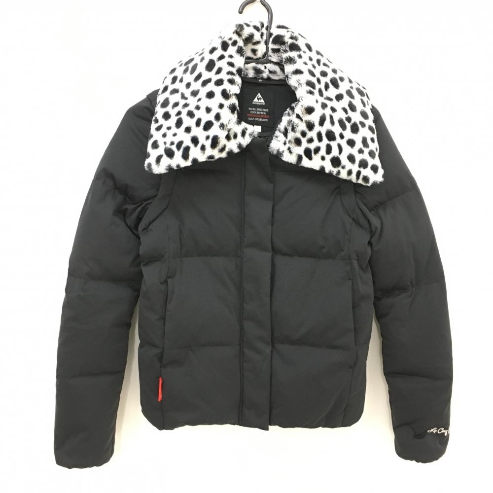 【美品】ルコックゴルフ 4WAYダウンジャケット 黒×白 襟ダルメシアン柄 襟・袖着脱可  レディース M ゴルフウェア le coq sportif