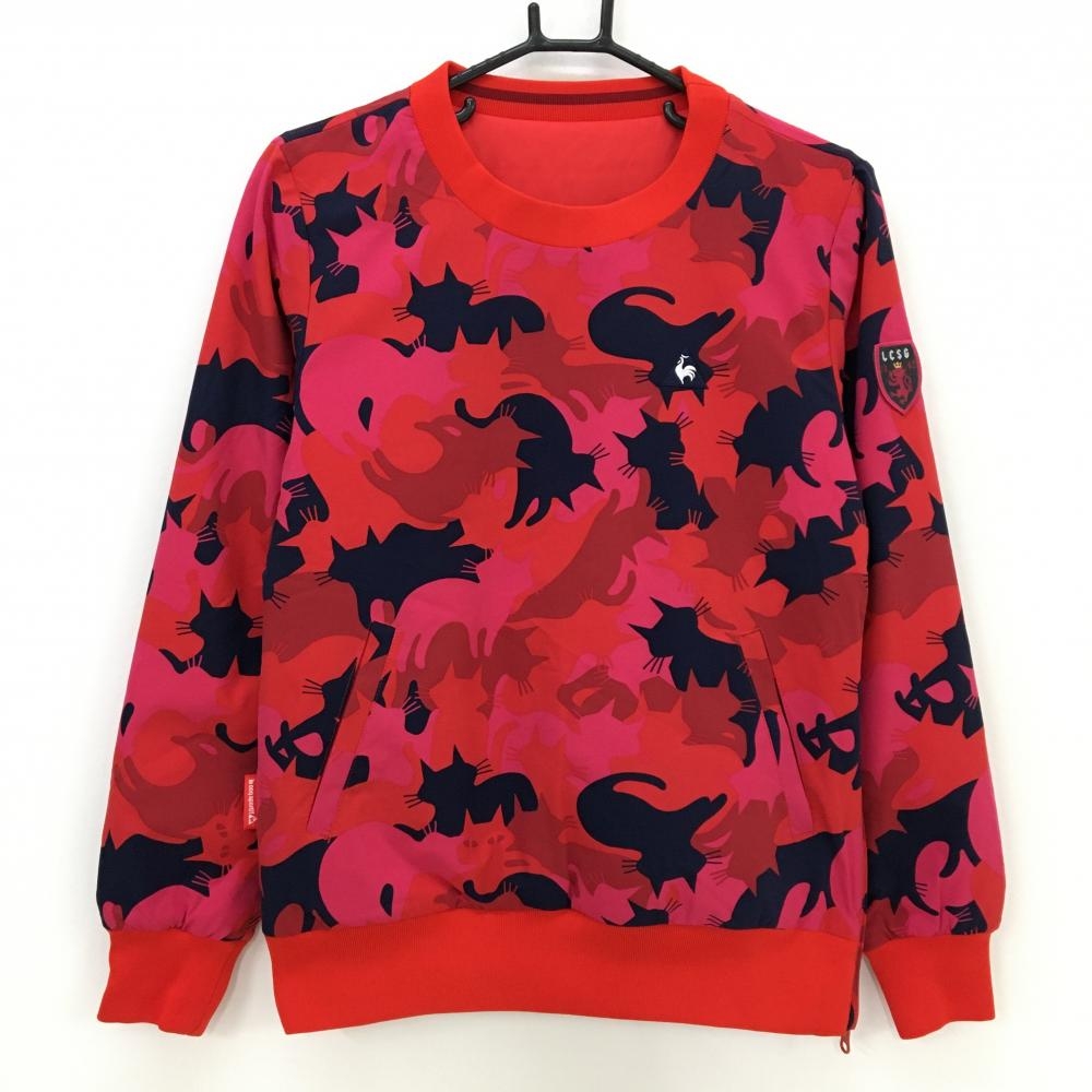 【超美品】ルコックゴルフ 中綿リバーシブルスニード ピンク×レッド 猫柄 サイドジップ  レディース M ゴルフウェア le coq sportif