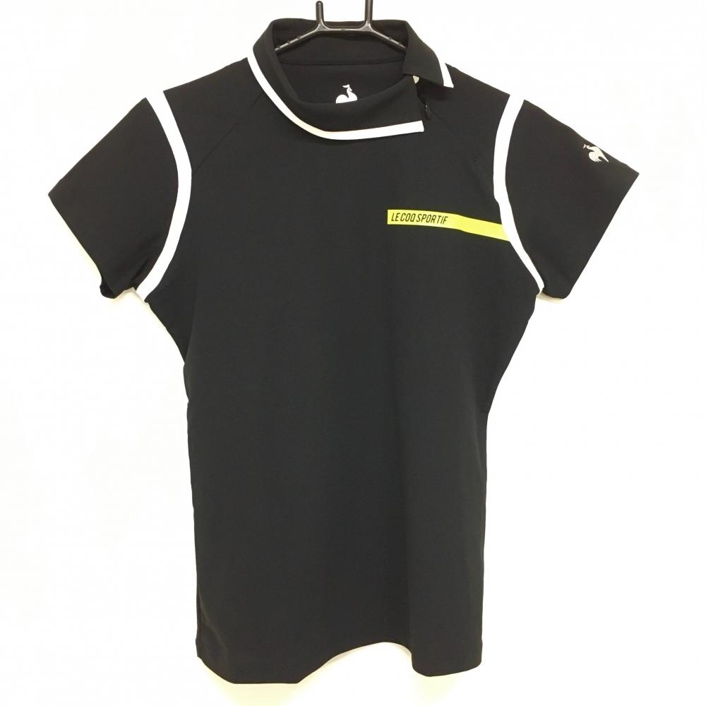 【超美品】ルコックゴルフ 襟付半袖シャツ 黒×白 斜めハーフジップ  レディース L ゴルフウェア 2023年モデル le coq sportif