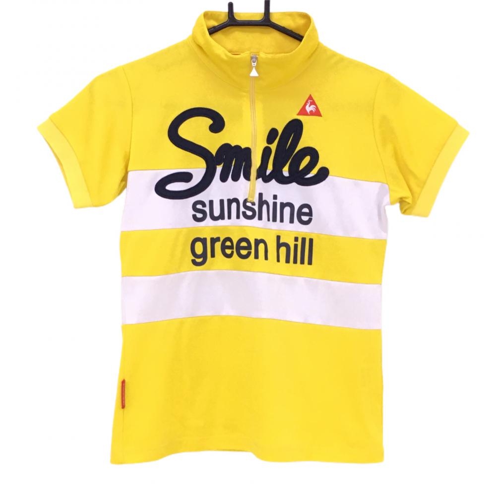 【超美品】ルコック 半袖ハイネックシャツ イエロー×白 ハーフジップ  レディース M ゴルフウェア le coq sportif