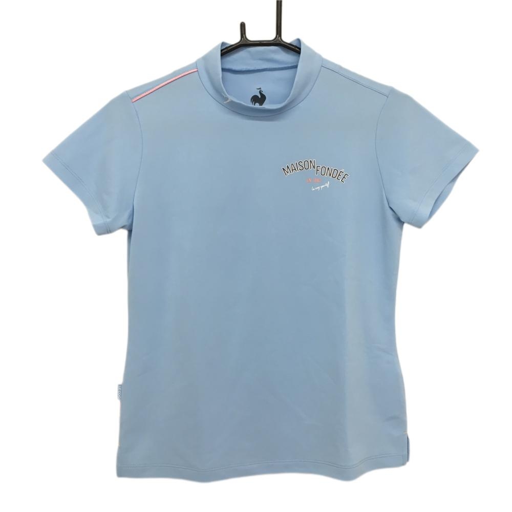 【超美品】ルコック 半袖ハイネックシャツ ライトブルー 胸プリント  レディース M ゴルフウェア le coq sportif