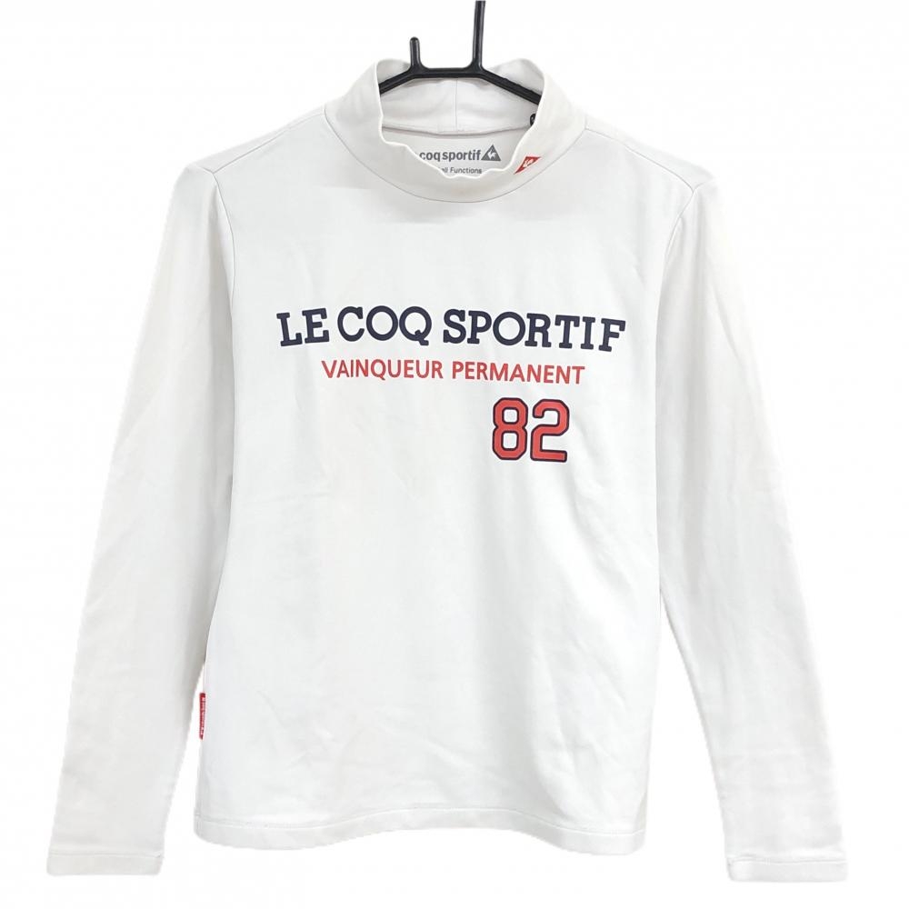 【超美品】ルコックゴルフ 長袖ハイネックシャツ 白 フロントロゴ 裏微起毛 レディース M ゴルフウェア le coq sportif