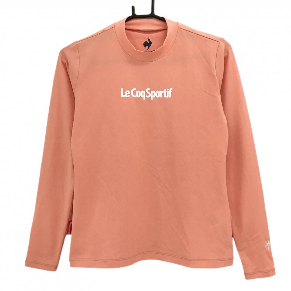 【超美品】ルコックゴルフ 長袖ハイネックシャツ サーモンピンク×白 フロントロゴ レディース M ゴルフウェア le coq sportif