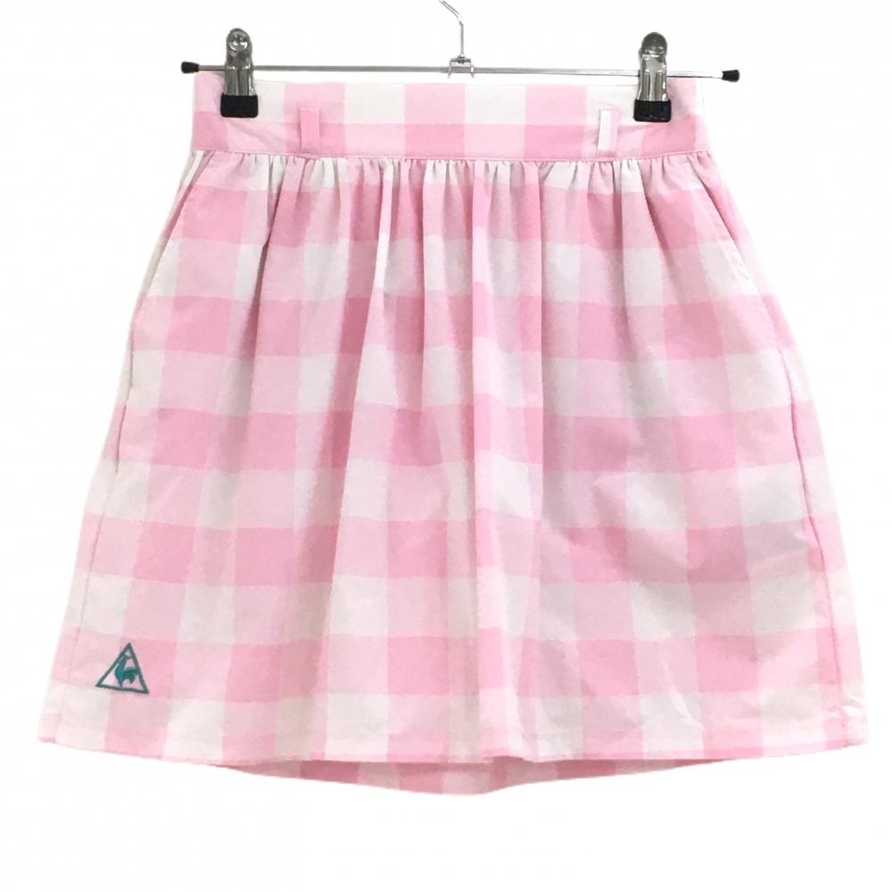 ゴルフ レディース スカート ピンク チェック 超美品】ルコック スカート ピンク×白 チェック 薄手 レディース M