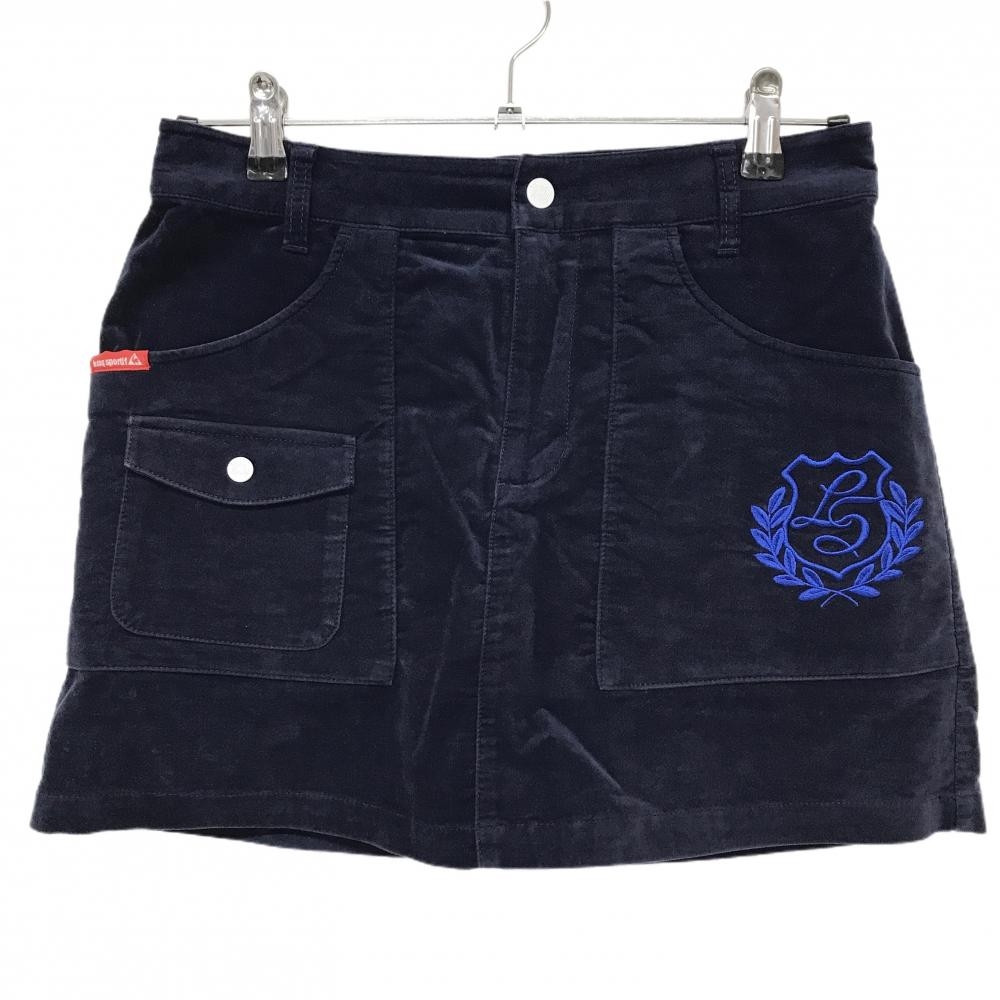 【美品】ルコックゴルフ スカート ネイビー ベロア調 ロゴ刺しゅう ストレッチ  レディース 9 ゴルフウェア le coq sportif