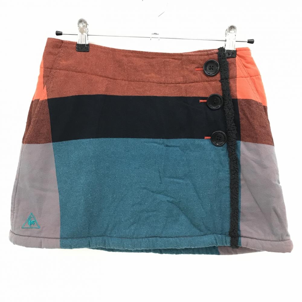 ルコックゴルフ スカート ライトブルー×オレンジ×黒 裏ボア  レディース 9 ゴルフウェア le coq sportif