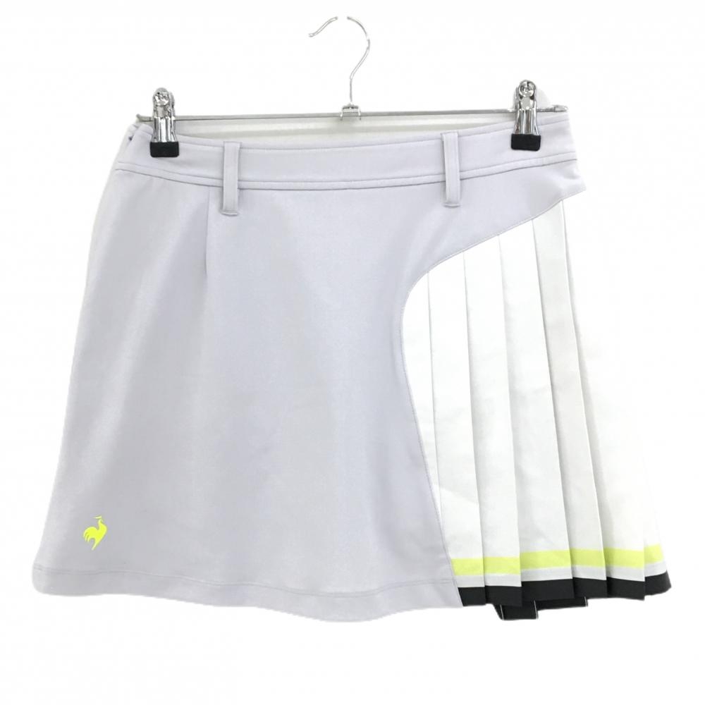 ルコックゴルフ スカート ライトグレー×白 ストライプ織生地 一部プリーツ 裾ロゴ  レディース 11 ゴルフウェア le coq sportif