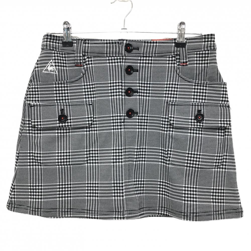 【超美品】ルコックゴルフ スカート ライトグレー×黒 グレンチェック フロントボタン レディース 11(L) ゴルフウェア le coq sportif