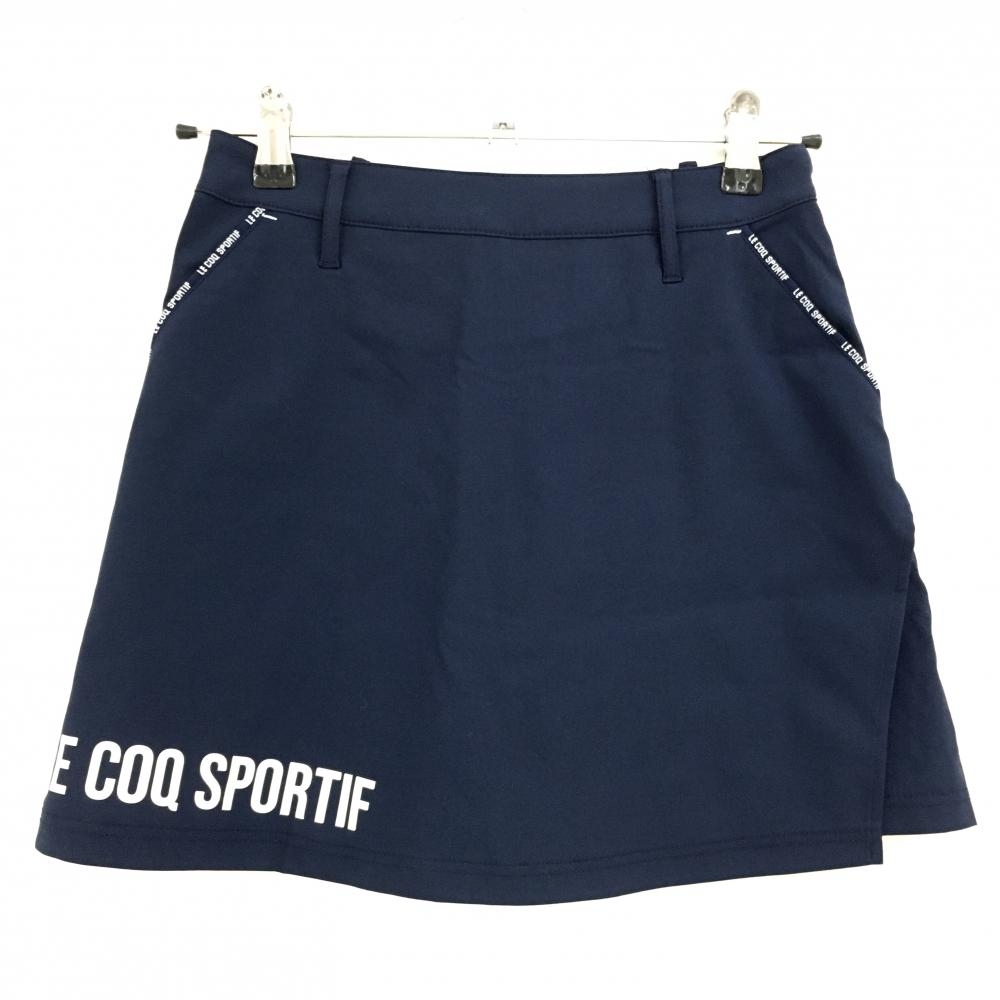 【超美品】ルコックゴルフ スカート ネイビー×白 ストレッチ 後ろウエストゴム 内側パンツ レディース 7 ゴルフウェア le coq sportif