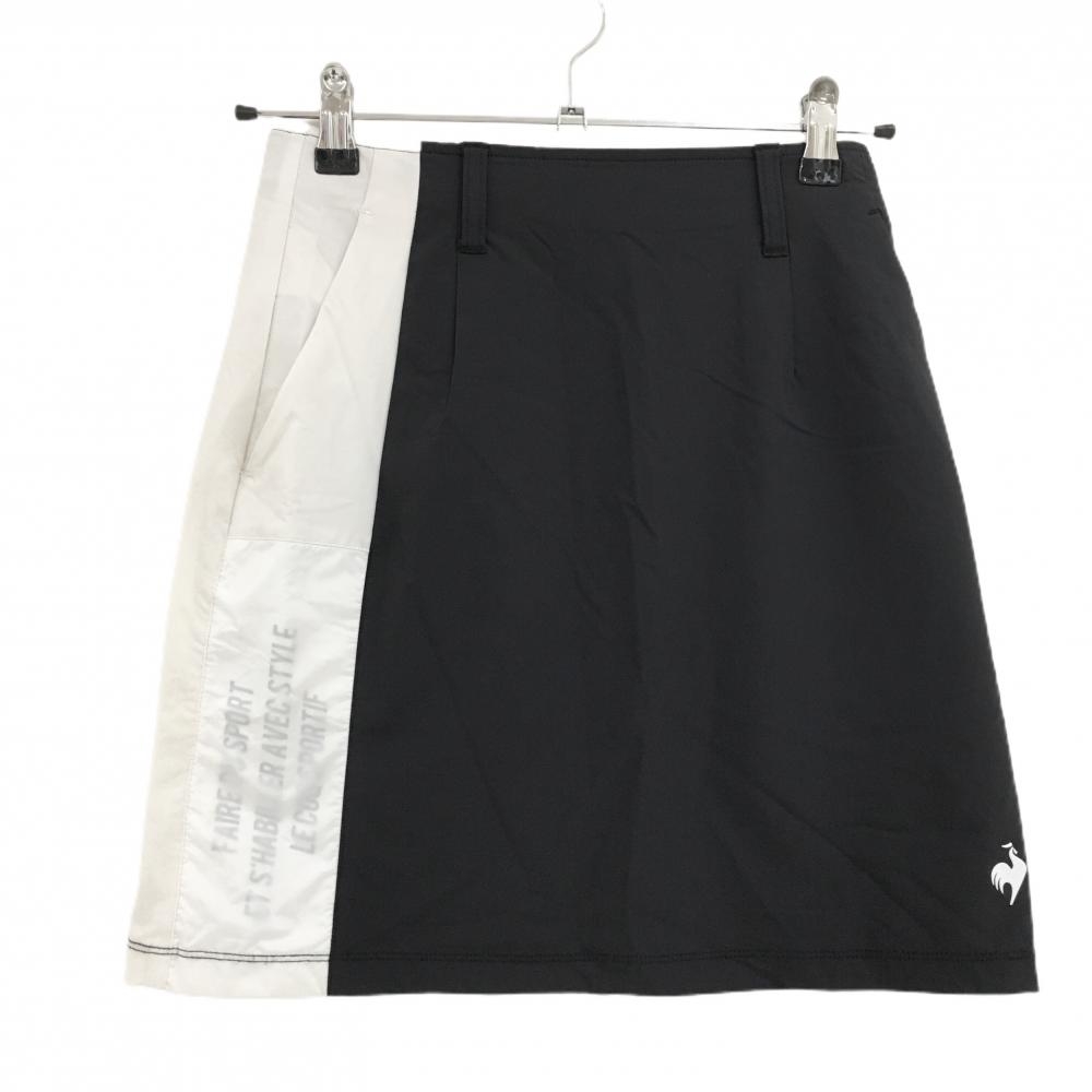 【超美品】ルコックゴルフ ナイロンスカート 黒×白 ストレッチ 後ろウエスト内側ゴム レディース 7 ゴルフウェア le coq sportif