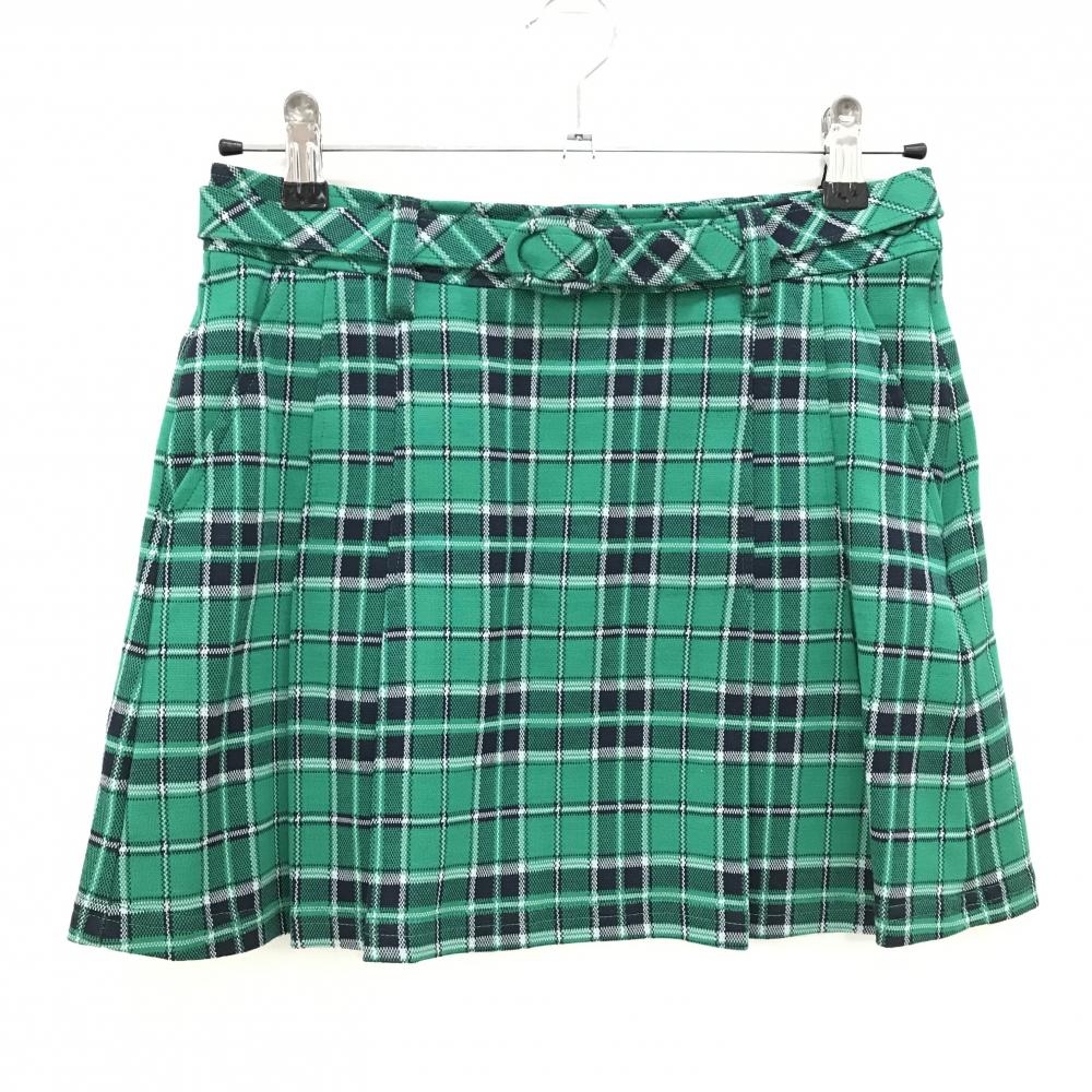 【超美品】ルコックゴルフ スカート グリーン×黒 チェック 共布ベルト 裏地付  レディース 9 ゴルフウェア le coq sportif
