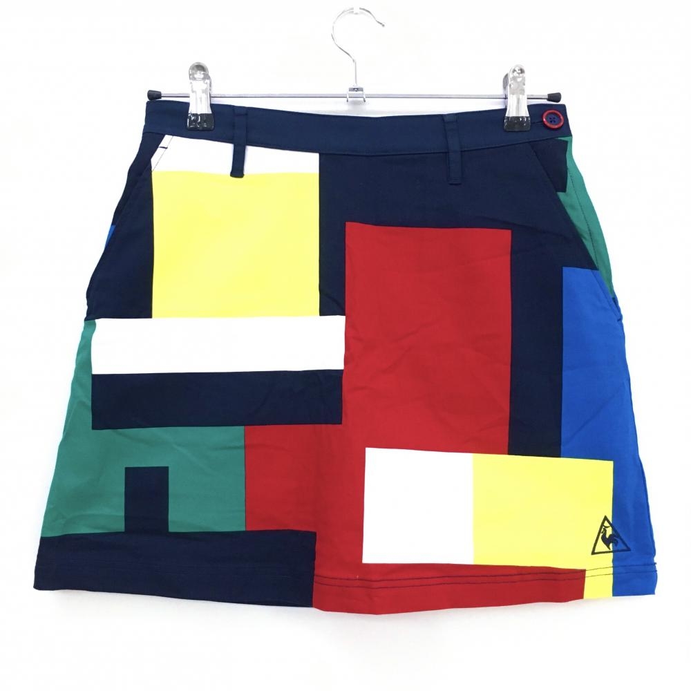 【超美品】ルコックゴルフ スカート ネイビー×レッド スクエア柄 ロゴ刺しゅう  レディース 9 ゴルフウェア le coq sportif