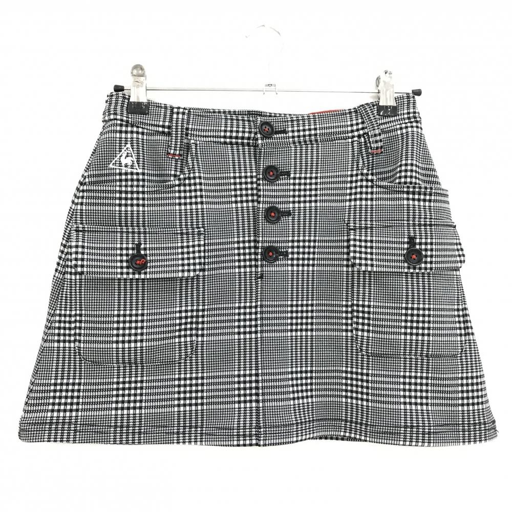 【美品】ルコックゴルフ カーゴスカート 黒×白 グレンチェック レディース 7 ゴルフウェア le coq sportif
