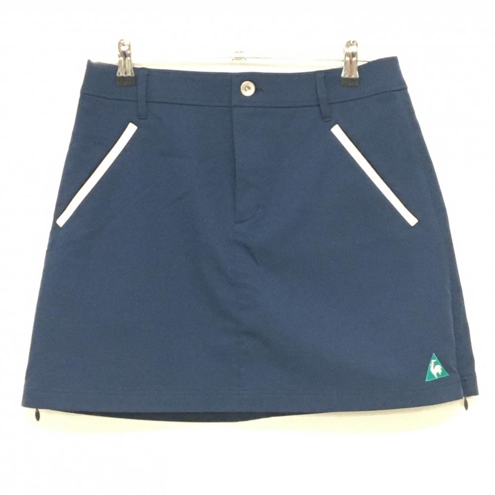 【超美品】ルコックゴルフ スカート ネイビー×白 サイドジップ ロゴ刺しゅう レディース 11 ゴルフウェア le coq sportif