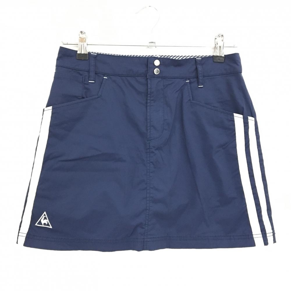 【超美品】ルコックゴルフ スカート ネイビー×白 サイドライン ナイロン混 レディース 9 ゴルフウェア le coq sportif
