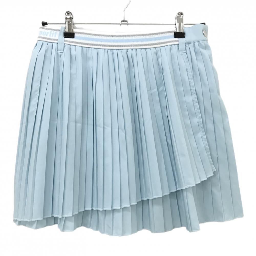 ルコックゴルフ プリーツスカート ライトブルー×白 ウエストラメライン