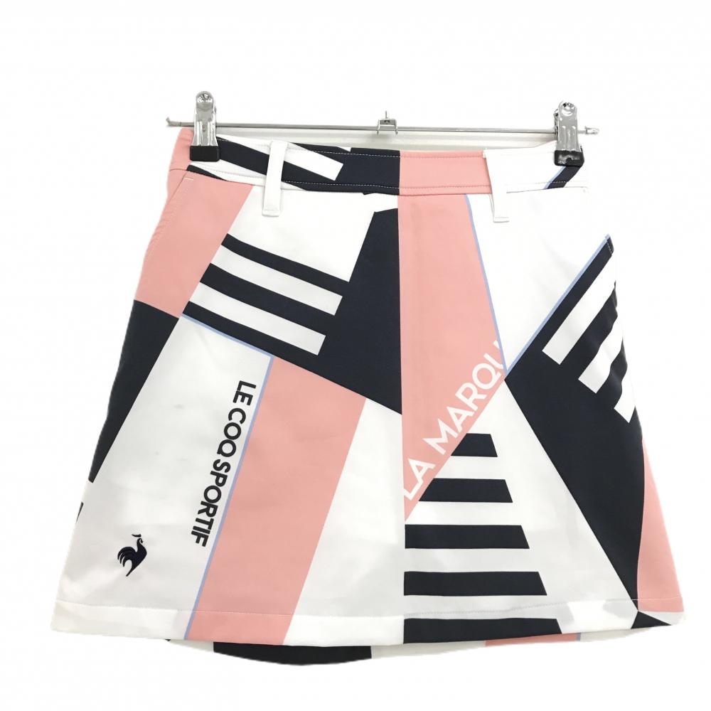 ルコックゴルフ スカート 白×ネイビー×ピンク ロゴ刺しゅう 内側インナーパンツ レディース 7 ゴルフウェア le coq sportif