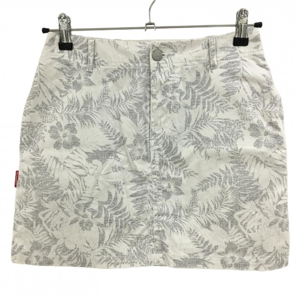 【美品】ロサーセン スカート 白×グレー リーフ柄 花 レディース S ゴルフウェア Rosasen