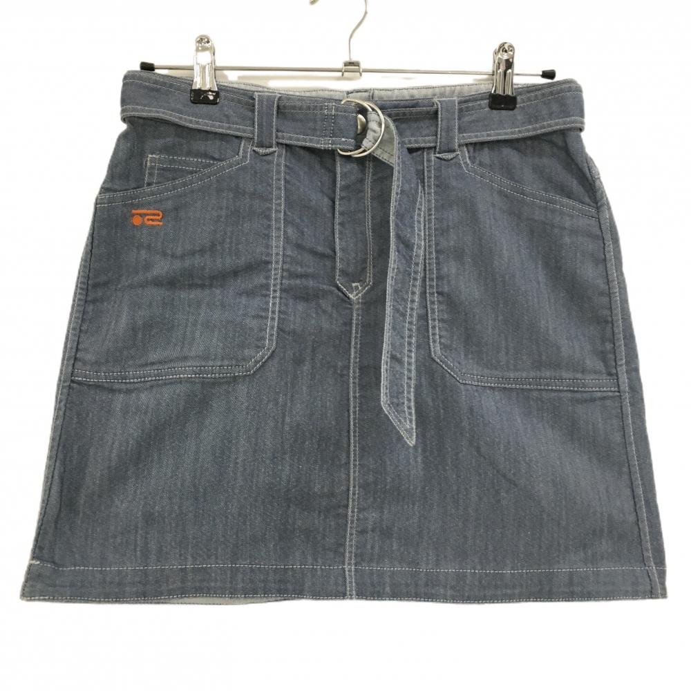 【美品】ロサーセン リバーシブルスカート ネイビー デニム風 ベルト付 裏ライトグレー  レディース L ゴルフウェア Rosasen