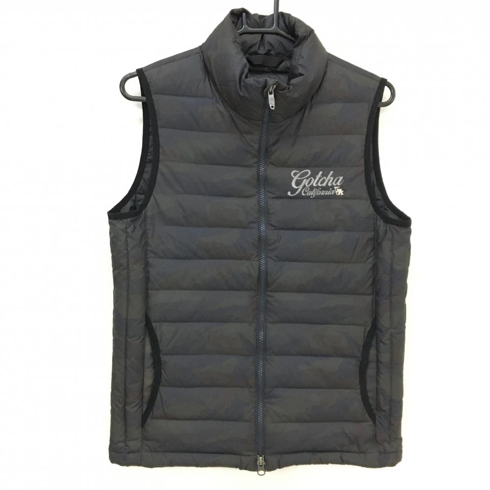 【美品】ガッチャゴルフ ダウンベスト カーキ×黒 迷彩 カモフラ 軽量 メンズ M ゴルフウェア GOTCHA GOLF