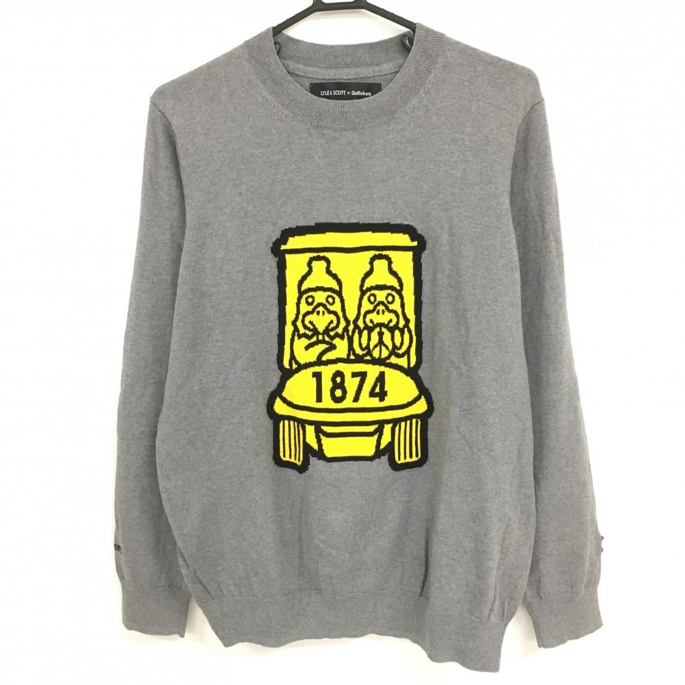【美品】ライル＆スコット×ゴルフィッカーズ セーター グレー×イエロー ニット コラボ メンズ S ゴルフウェア LYLE&SCOTT×Golfickers