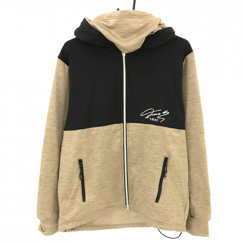 ティーマック ジップパーカー 杢ベージュ系×黒 裏起毛 バイカラー メンズ LL ゴルフウェア T-MAC