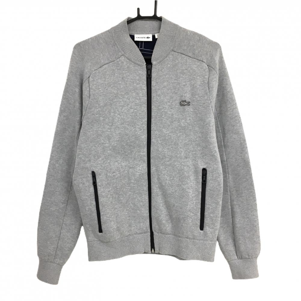 【超美品】ラコステ ニットジャケット グレー コットン100% 袖口内側薄汚れ メンズ US-S ゴルフウェア LACOSTE
