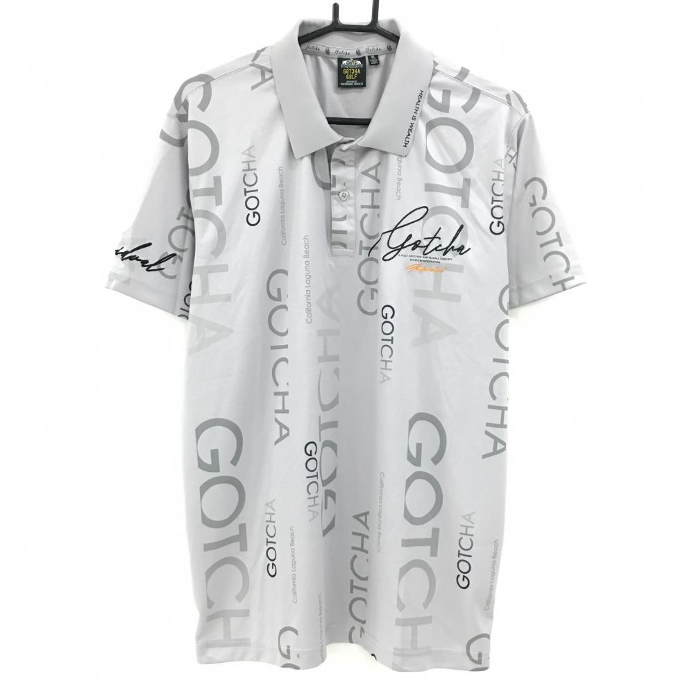 【超美品】ガッチャゴルフ 半袖ポロシャツ グレージュ×グレー ロゴ総柄 メンズ XL ゴルフウェア GOTCHA GOLF