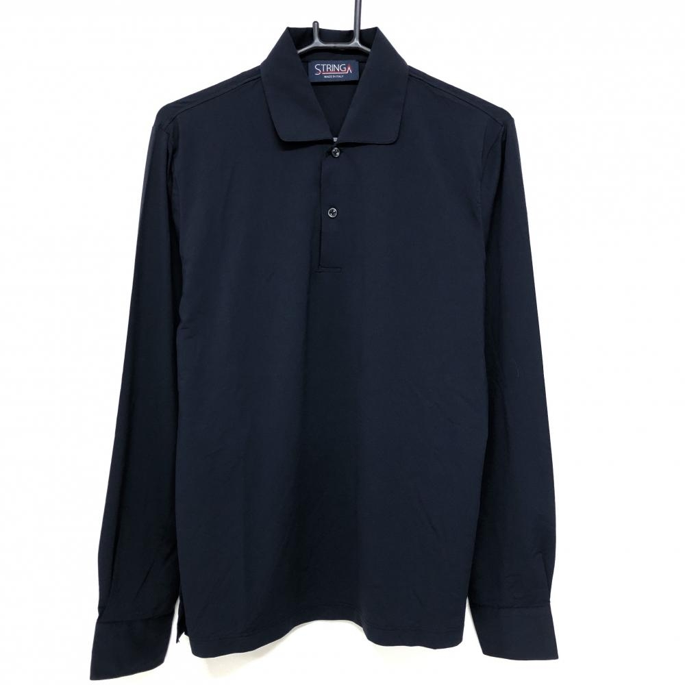 【超美品】ストリンガ 長袖ポロシャツ ダークネイビー 無地 メンズ L ゴルフウェア STRINGA
