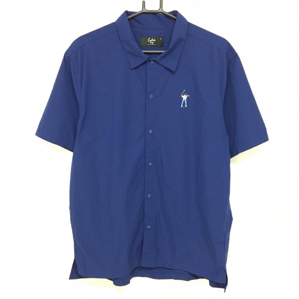 【美品】イーストサイドゴルフ 半袖シャツ ネイビー スナップボタン ストレッチ メンズ L ゴルフウェア EastsideGolf 画像