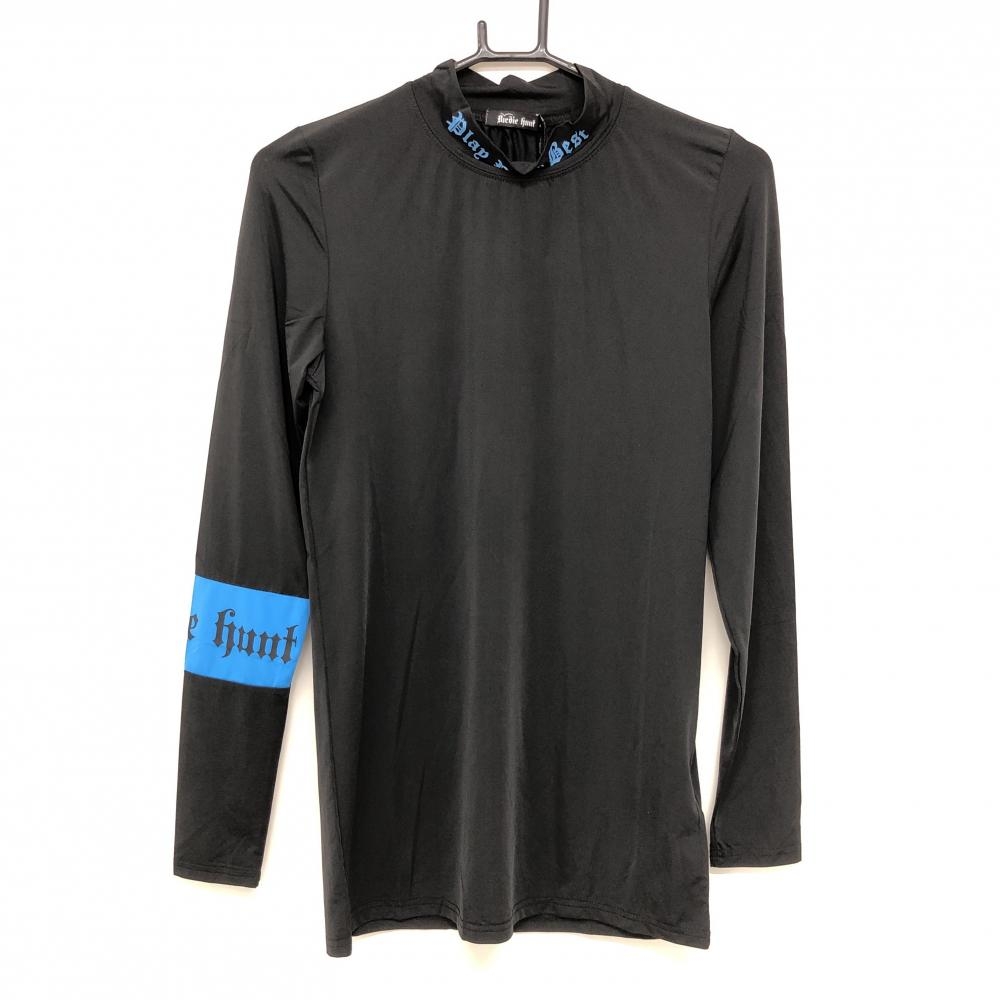 【新品】バーディーハント 長袖ハイネックインナーシャツ 黒×ブルー ロゴプリント メンズ L ゴルフウェア Birdie hunt