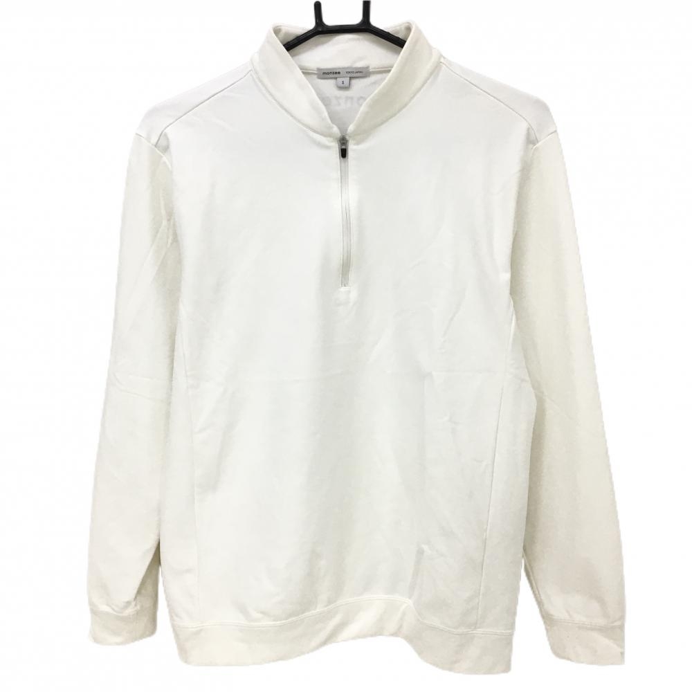美品】モンジー 長袖ハイネックシャツ 白 ハーフジップ 裏起毛 メンズ