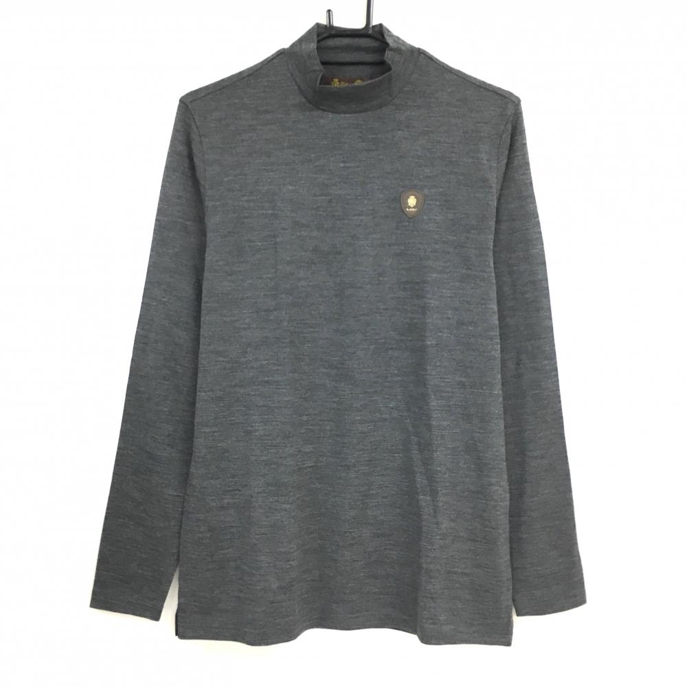 【超美品】フェリージゴルフ 長袖ハイネックシャツ 杢グレー 羊毛100％ 人工皮革ワッペン メンズ M ゴルフウェア Felisi IL GOLF