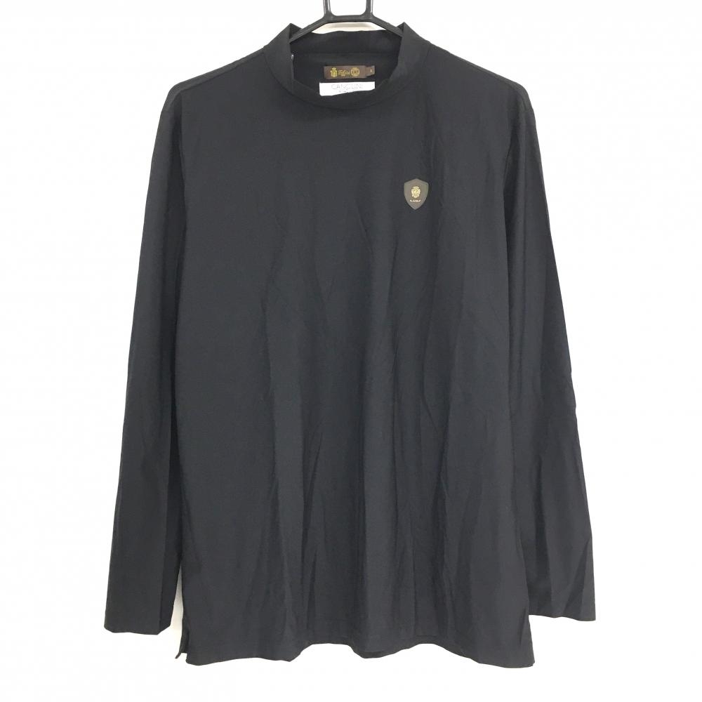 【超美品】フェリージゴルフ×CANCLINI 長袖ハイネックシャツ 黒 人工皮革ワッペン メンズ L ゴルフウェア Felisi IL GOLF