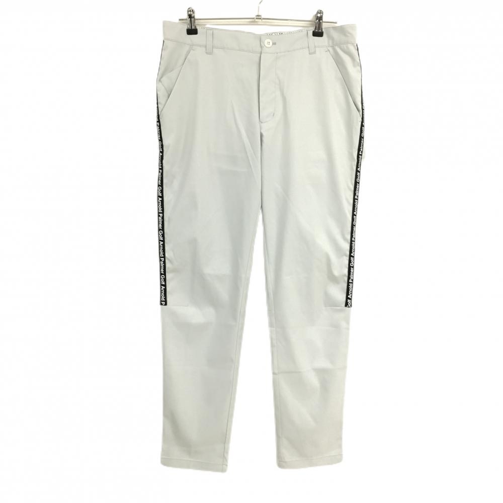 【超美品】アーノルドパーマーゴルフ パンツ ライトグレー×黒 サイドロゴライン ストレッチ メンズ 85 ゴルフウェア Arnold Palmer
