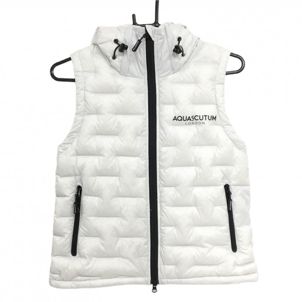 【超美品】アクアスキュータム 2WAYダウンベスト オフホワイト フード着脱可 ダウン90％ レディース  ゴルフウェア AQUASCUTUM