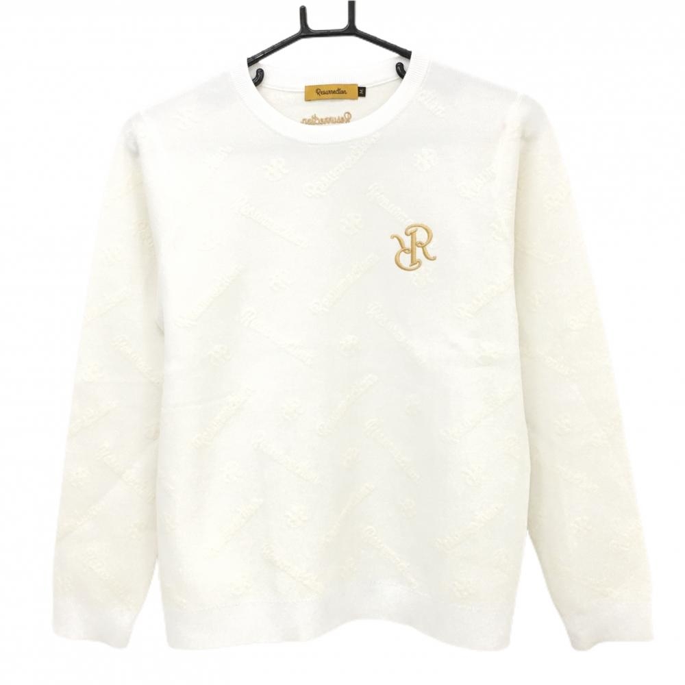 レザレクション セーター 白 ロゴ総柄織生地 ウール混 ニット レディース M ゴルフウェア 2024年モデル Resurrection