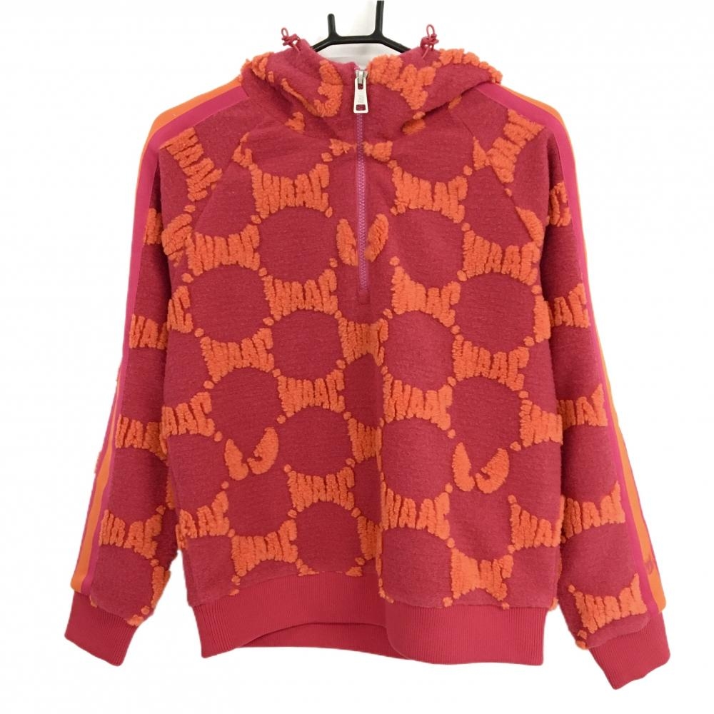 【超美品】ワック フード付ブルゾン ピンク×オレンジ 立体ロゴ ハーフジップ レディース 3(L) ゴルフウェア WAAC