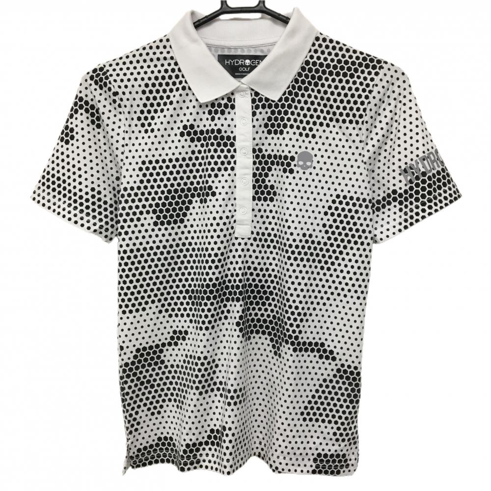 ハイドロゲン 半袖ポロシャツ 白×黒 総柄 スカルプリント  レディース MEDIUM ゴルフウェア HYDROGEN