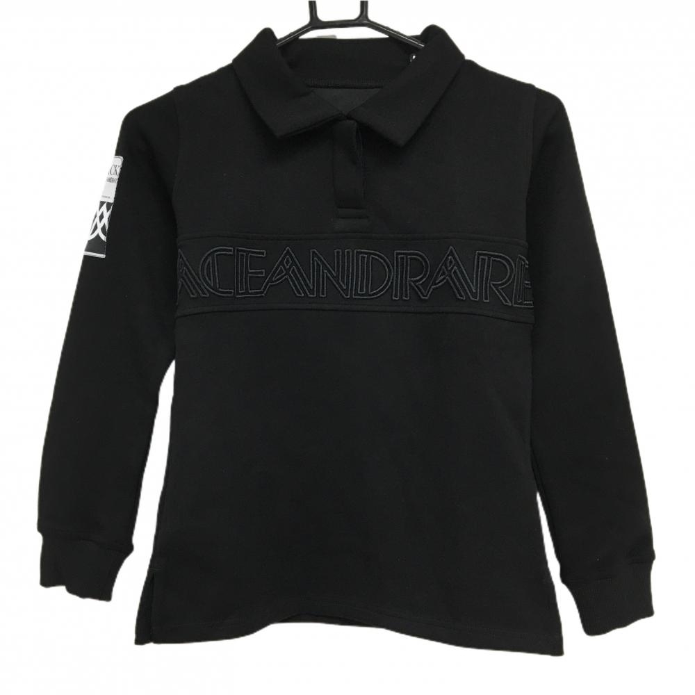 【美品】エースアンドレア 長袖ポロシャツ 黒 胸元ロゴ スナップボタン レディース 158T ゴルフウェア ACEANDRARE