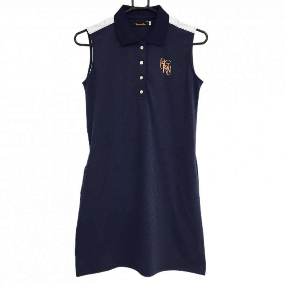 【美品】レザレクション ノースリーブポロワンピース ネイビー×白 後ろボーダー  レディース S ゴルフウェア Resurrection 画像