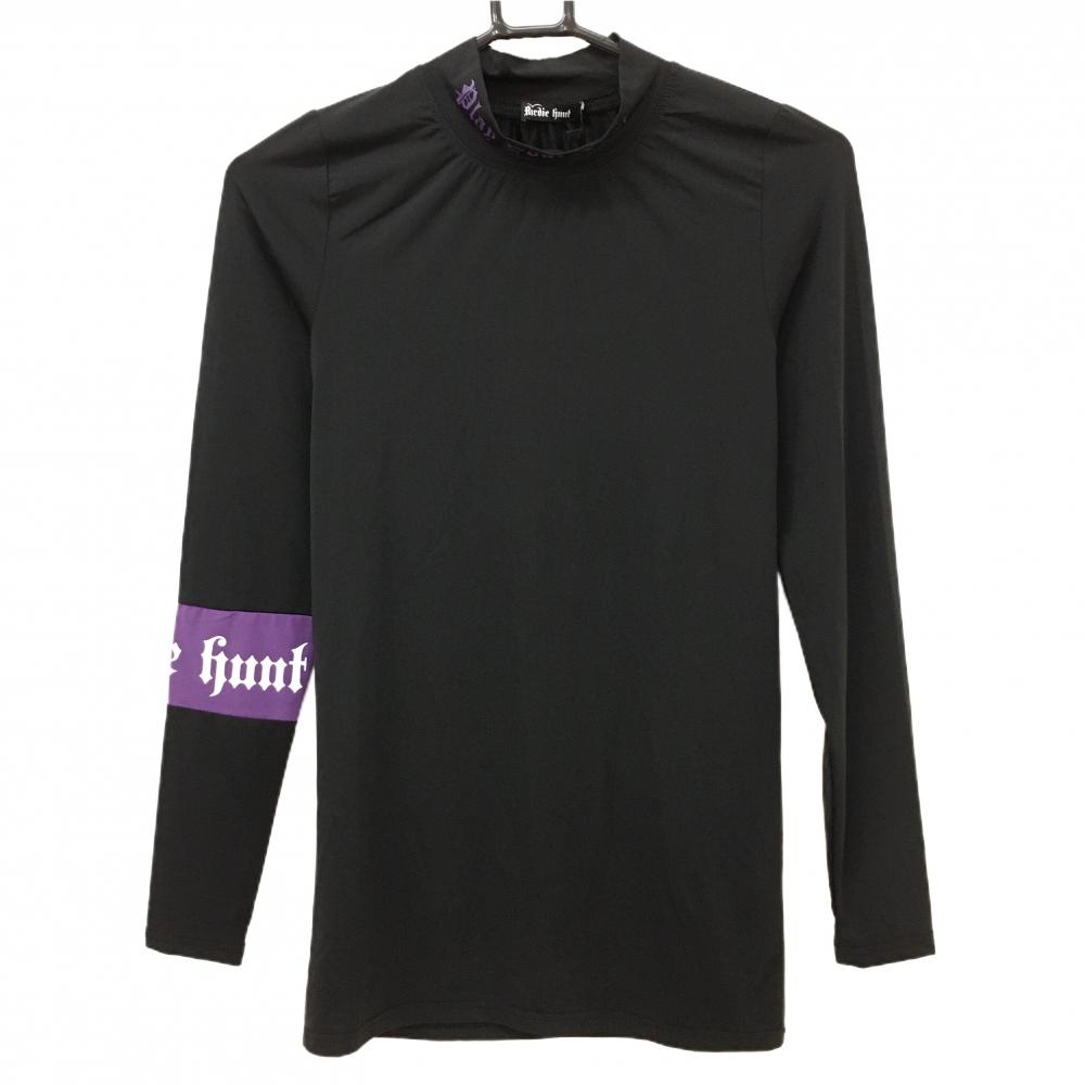 【新品】バーディーハント ハイネックインナーシャツ 黒×パープル ネックロゴプリント レディース S ゴルフウェア Birdie hunt