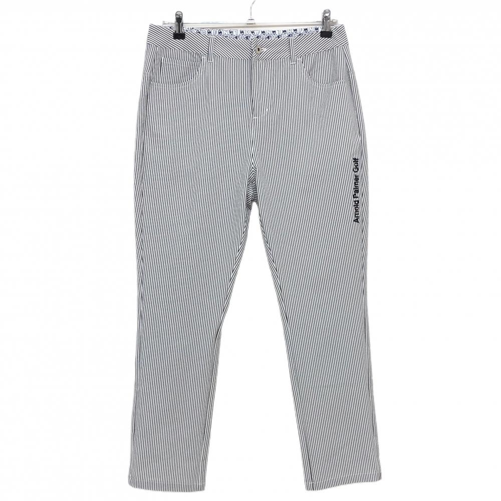 【超美品】アーノルドパーマーゴルフ パンツ 白×グレー ストライプ ロゴ刺しゅう レディース 13 ゴルフウェア Arnold Palmer 画像