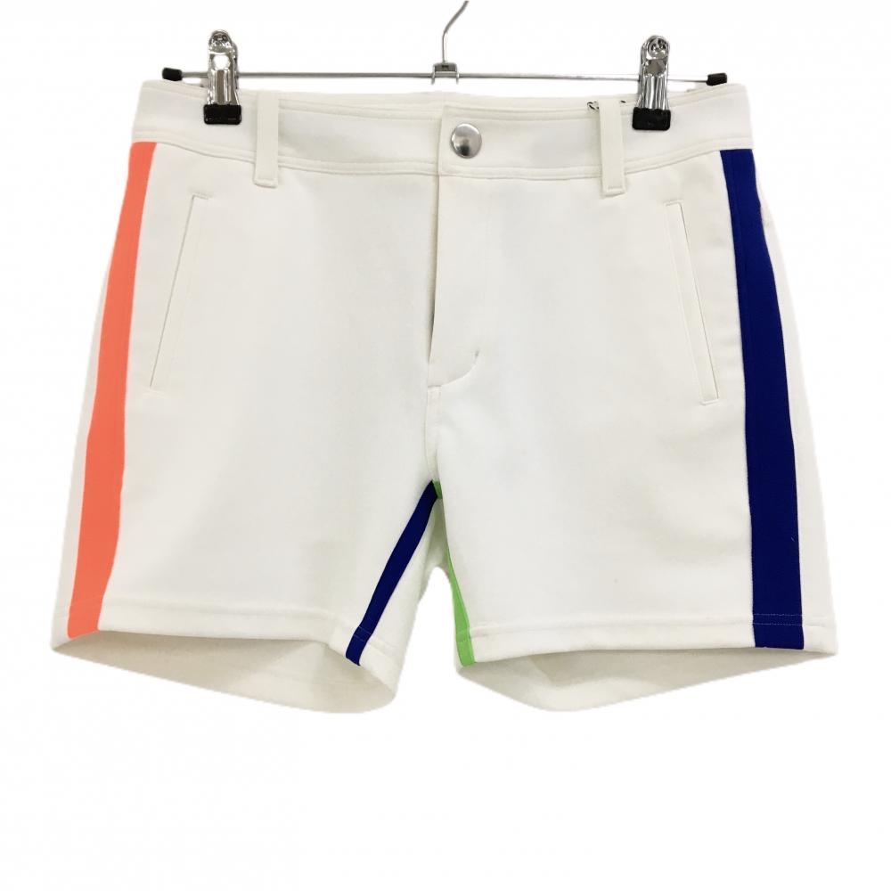 【新品】ディッセンバーメイ ショートパンツ 白×ブルー サイドライン  レディース M ゴルフウェア 左太もも汚れ小複数 DECEMBERMAY 画像