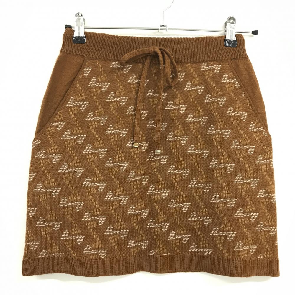 【超美品】レザレクション ニットスカート ブラウン×白 総柄 ウエストゴム 裏地付き ウール混 レディース XS ゴルフウェア Resurrection