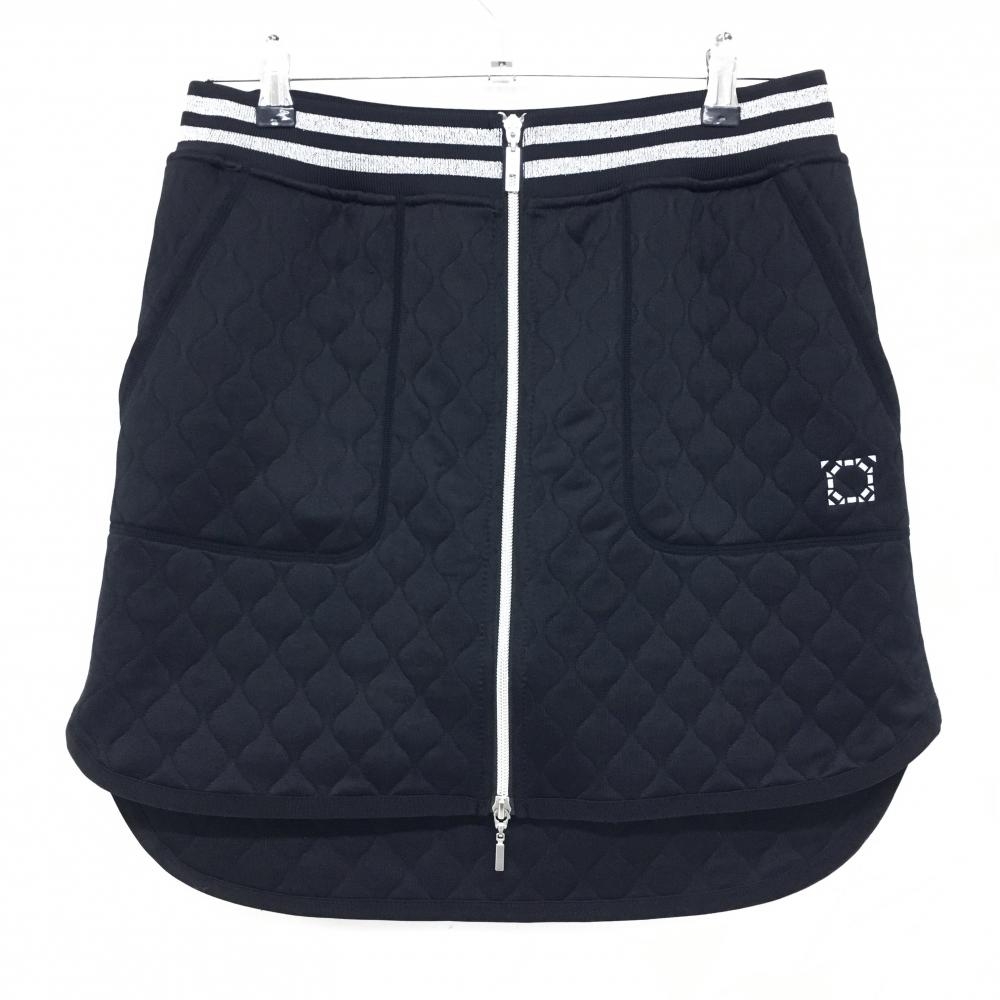 【超美品】ヘンリークラブ スカート 黒×シルバー キルティング風 フロントジップ  レディース 42(L) ゴルフウェア HENRY CLUB