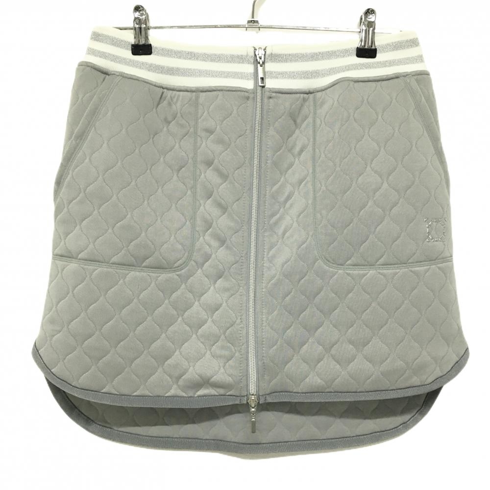 【超美品】ヘンリークラブ スカート グレー×白 キルティング風 フロントジップ レディース 42(L) ゴルフウェア HENRY CLUB