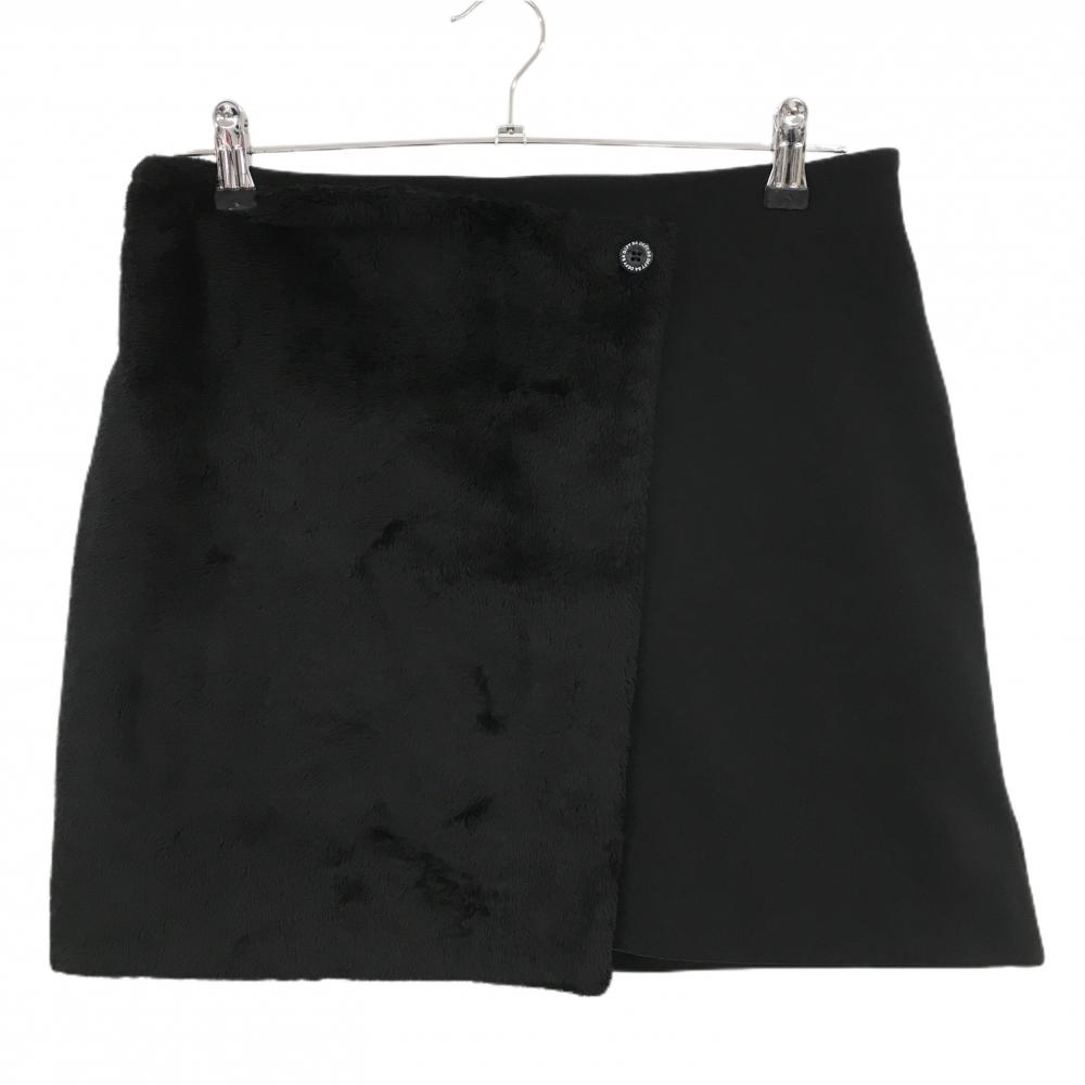 【超美品】ディファイフィフティーフォー スカート 黒 一部ボア 裏起毛 巻きスカート風 レディース L ゴルフウェア Defy54