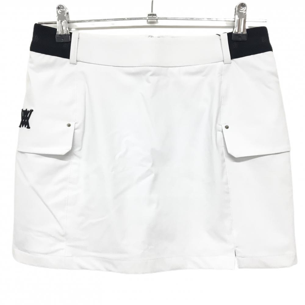 【新品】アニューゴルフ スカート 白×黒 ロゴ刺しゅう サイドゴム 内側インナーパンツ レディース S ゴルフウェア ANEW GOLF